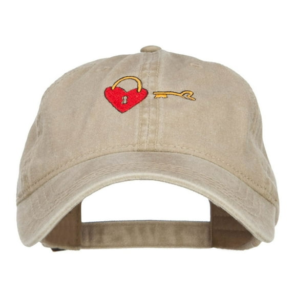 Lock and Key Love Embroidered Washed Cap - Khaki OSFM