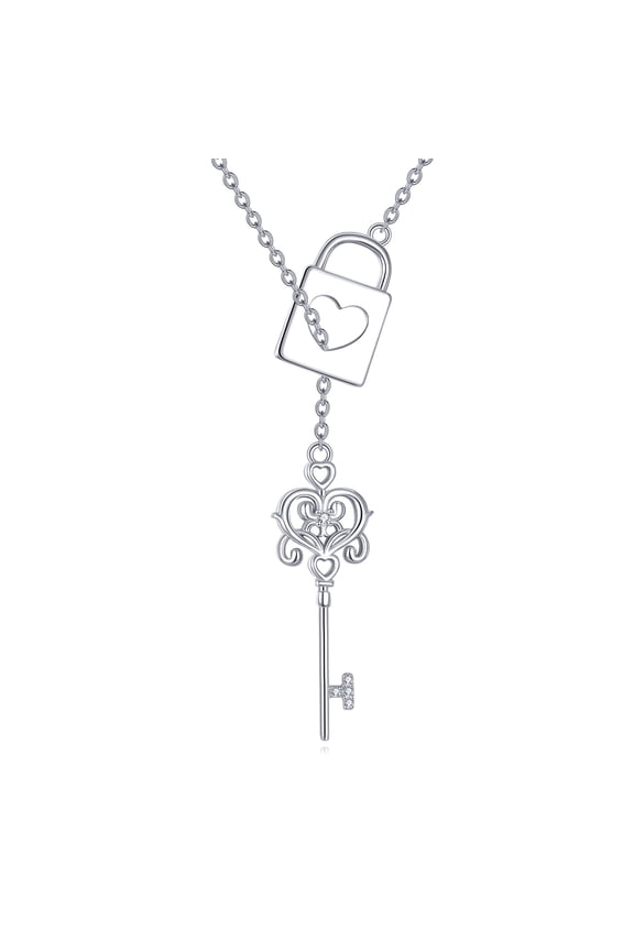 Lock and Key Necklace 925 Sterling Silver Adjustable Lariat Y Lock Pendant Necklace Padlock Key Jewelry Gifts for Women