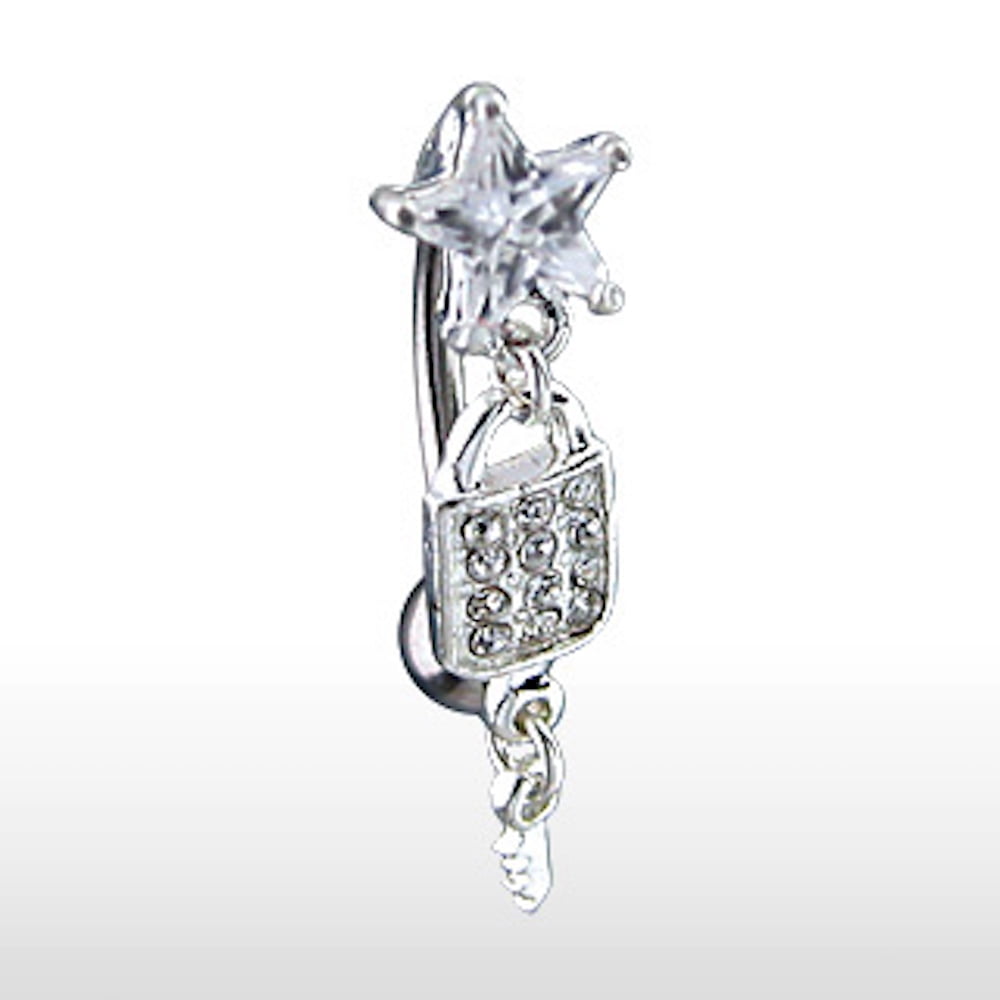 Lock and Key Upside Down Dangle Belly Ring 14G (1.6MM) 160 (1 Piece