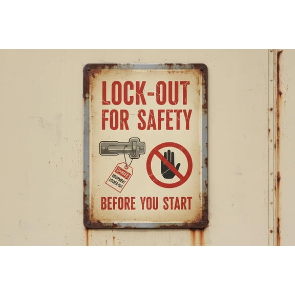 Lock-out Sign: Lock-out For Safety - Before You Start Metal Sign 8"x12"Indoor/outdoor Use For Home & Office Vintage Signs Aluminum Plates Printed