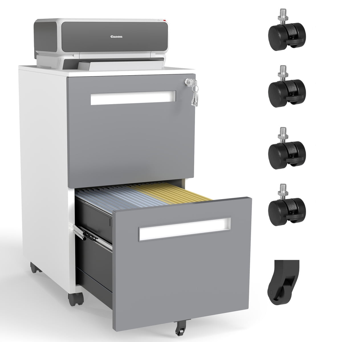 Lockable 2-Drawer Mobile File Cabinet - All-Steel with 360 °   Wheels, 110lbs/Drawer for Home Office