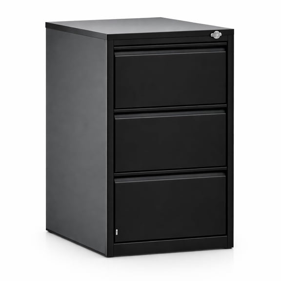 Lockable 3 Drawer Metal Lateral File Cabinet – Steel Office Organizer for Letter Legal A4 – Smooth Full Extension Drawers – Secure Storage