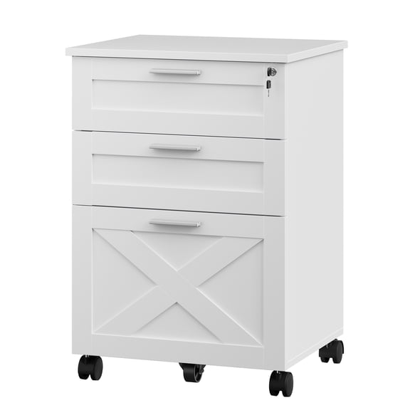 Lockable 3-Drawer Wooden File Cabinet Mobile Under Desk Storage with Wheels Fits Letter/Legal/A4 Fully Assembled Rustic Brown/Black