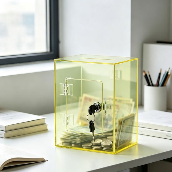 Lockable Acrylic Money Storage Box,Transparent Rectangular Savings ...