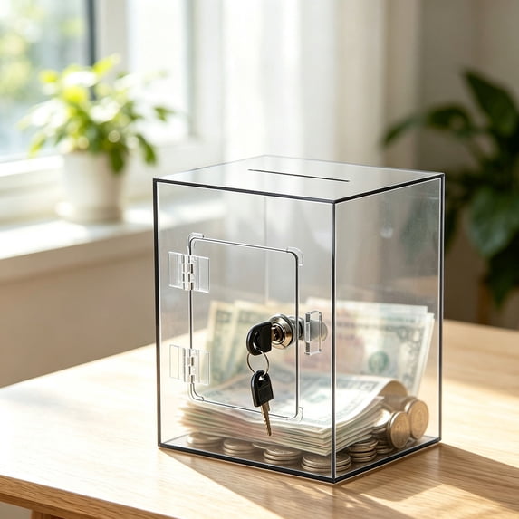 Lockable Acrylic Money Storage Box,Transparent Rectangular Savings ...