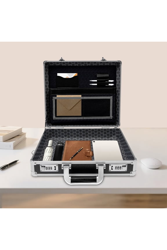 Lockable Briefcase, Hardside Attache Briefcase, Portable Hard Top Attache Case with Dual Combination Locks