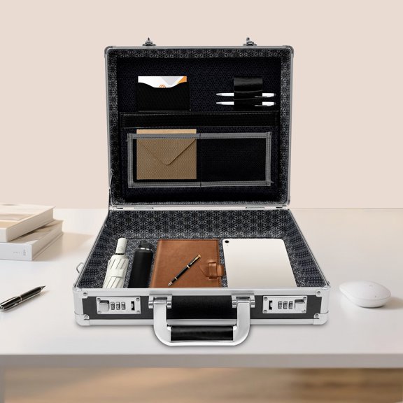 Lockable Briefcase, Hardside Attache Briefcase, Portable Hard Top Attache Case with Dual Combination Locks