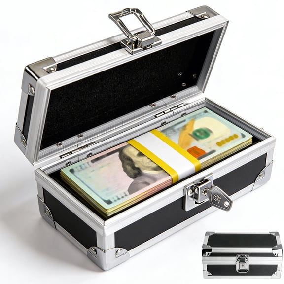 Lockable Cash Box with Key, TSV Aluminium Alloy Money Storage Box for Cash, Single Row Currency Tray, Cash Organizer, Piggy Bank for Collector