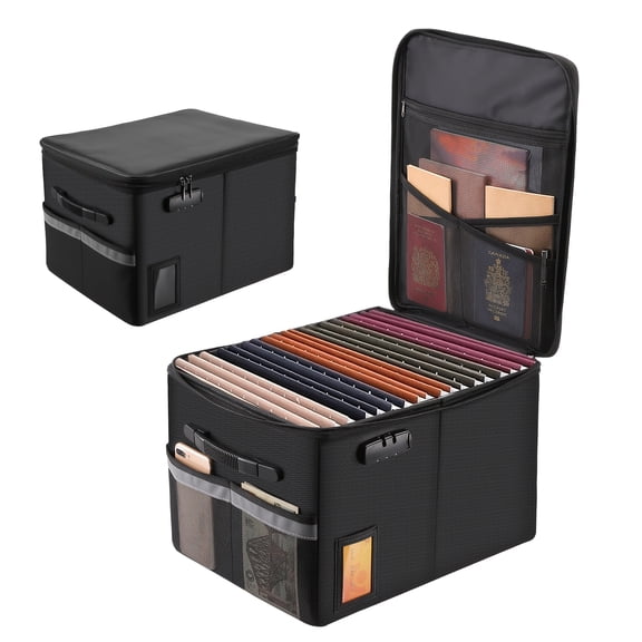 Lockable Collapsible Fireproof File Box with Handle, Fireproof Document Organizer for Letter Legal Folders Certificates