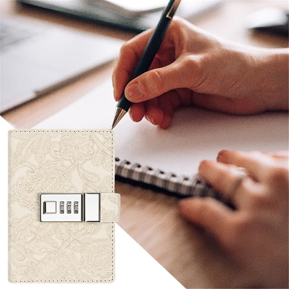 Lockable Diary Notebook With Digital Combination Lock And Thick Paper For Secure Journaling Gift - White