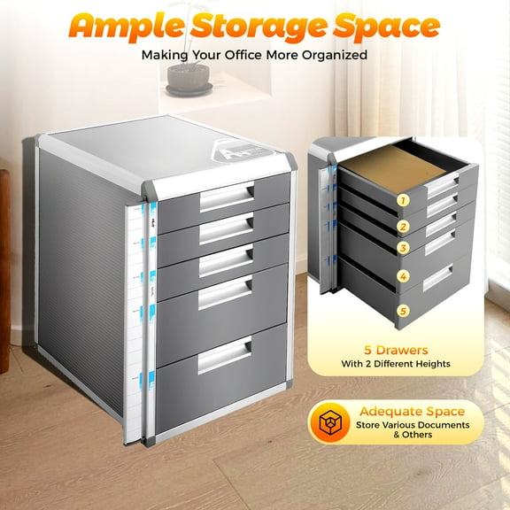 Lockable Document Storage Box with 5 Drawers for Teachers, Students, Offices, Study Rooms, Classrooms, Libraries