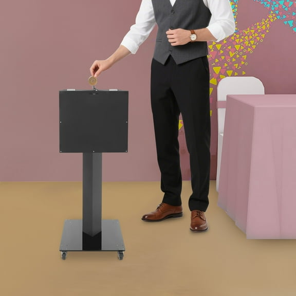 Lockable Donation Box, Acrylic Drop Box with Wheels, Large Capacity Money Box for Fundraising, Church, School, Office, Events, Portable Suggestion Box, Black