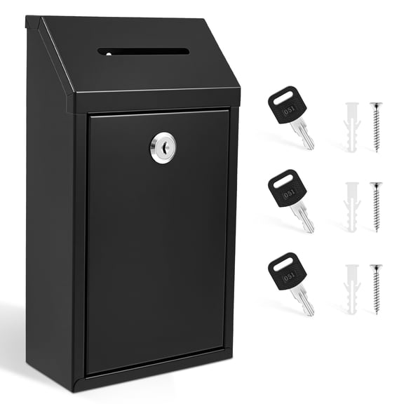 Lockable Donation Box with Slot Wall Mount Money Drop Box with Lock and 3 Keys Heavy Duty Cash Collection Container with Slot for Charity Tipping and Farm Stand