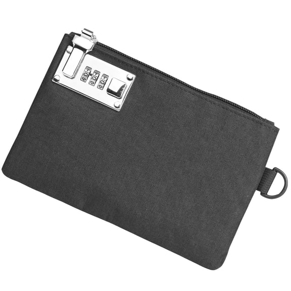 Lockable Fabric Money Bag, Combination Lock Storage Pouch, Zippered Valuables Organizer, Portable Security Pouch for Cash, Cards and Small Belongings, 8.2x5.3 Inch Single Pouch,Black
