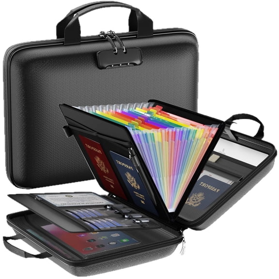 Lockable Fireproof Waterproof Document Organizer Hardshell File Box with Key Lock for Home Office Travel Important Papers Passport Storage Certificates Insurance