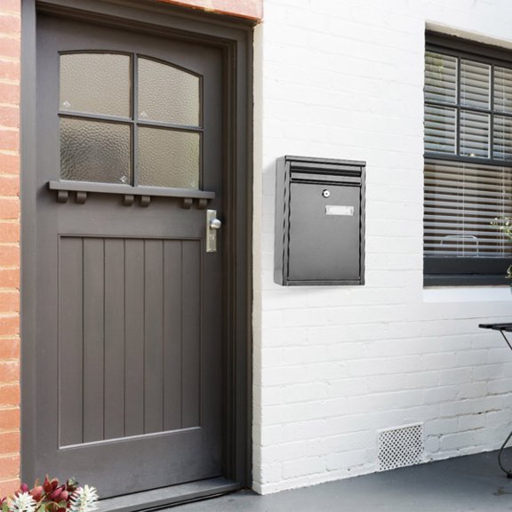 Lockable Galvanized Iron Wall Mount Mailbox w/2 Keys - 12.52" Black Security Post Box w/Transparent Slot, Easy Installation