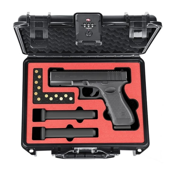 Lockable TSA-Compliant Waterproof Foam-Lined Handgun Case for Glock Series Transport & Storage