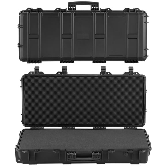Lockable Hard Rifle Case 36 Inch with Wheels 4 Layers Precut Foams IP67 Waterproof Dustproof for Shotguns Airsoft Guns Black