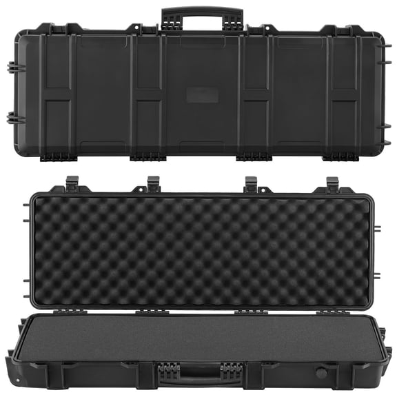 Lockable Hard Rifle Case with Precut Foams 40 Inch IP67 Waterproof Dustproof Movable Gun Storage for Rifles Shotguns Airsoft Guns Black