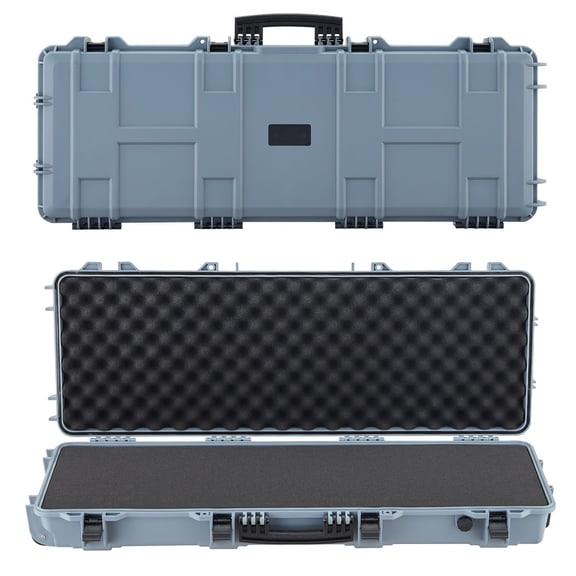 Lockable Hard Rifle Case with Precut Foams 42 Inch Movable Gun Storage Wheels IP67 Waterproof Dustproof for Rifle Shotgun Airsoft Gun Grey