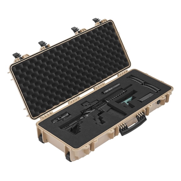 Hard Rifle Case, Lockable Rifle Case with 4 Layers Pre-cut Foams, 36 in Gun Storage with Wheels, IP67 Waterproof & Dustproof Pistol Storage Cases for Rifles, Shotguns, Airsoft Guns, Khaki