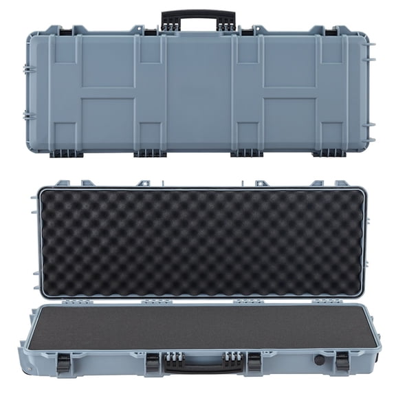 Hard Rifle Case, Lockable Rifle Case with Pre-cut Foams, 42 in Movable Gun Storage with Wheels, IP67 Waterproof & Dustproof Pistol Storage for Rifle, Shotgun, Airsoft Gun, Grey
