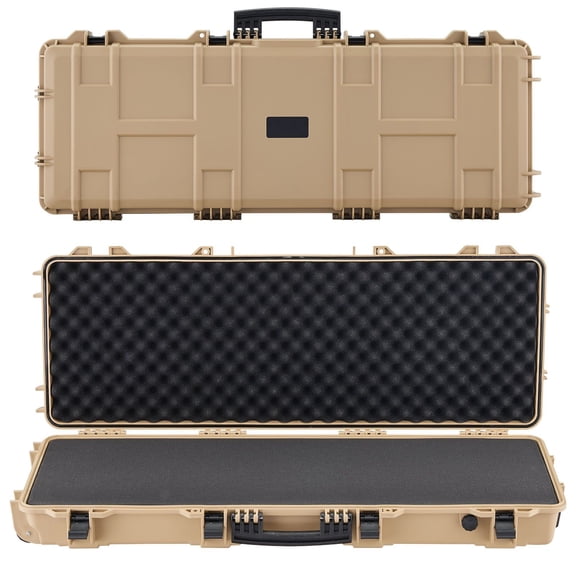 Lockable Hard Rifle Case with Wheels 42 Inch Movable Gun Storage IP67 Waterproof Dustproof Precut Foams for Rifle Shotgun Airsoft Gun Khaki