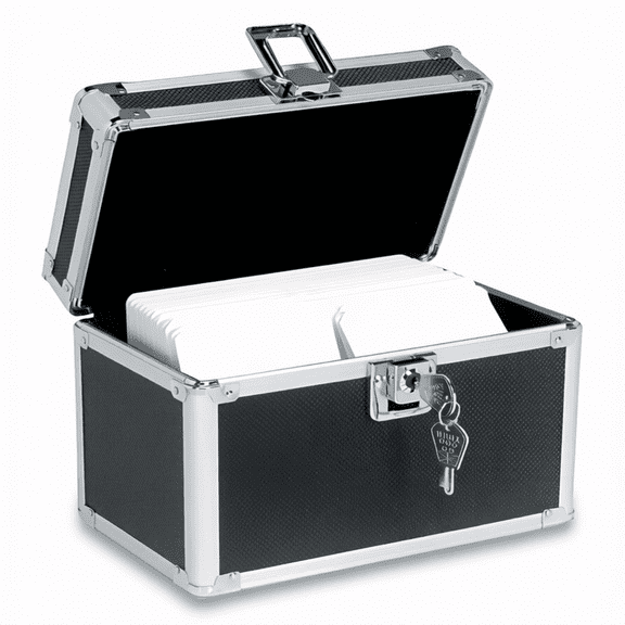 Lockable Index Card Holder Box - 5x8 Notecard Organizer for Recipes, Study Notes & Storage, Holds 550 Cards, Black