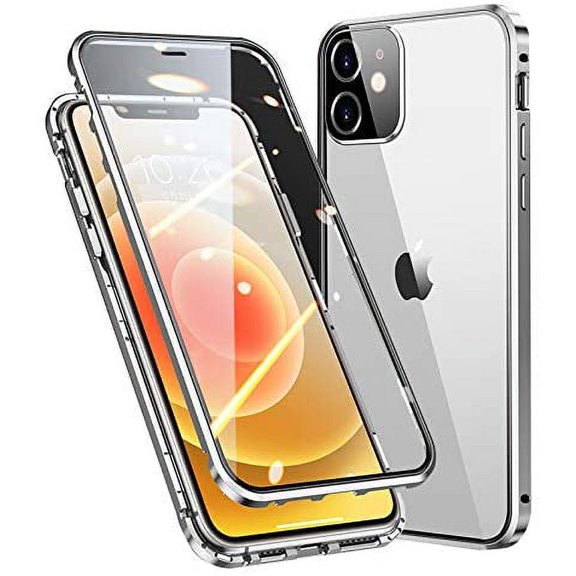Lockable Magnetic Case for iPhone 13 Pro Max Glass Case with Camera Lens Protector Screen Protector Safety Lock 360 Full Body Double Sided Glass Bumper Case Clear Cover