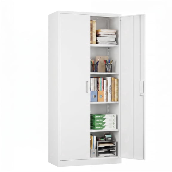 Lockable Metal 4-Shelf Garage Cabinet, White