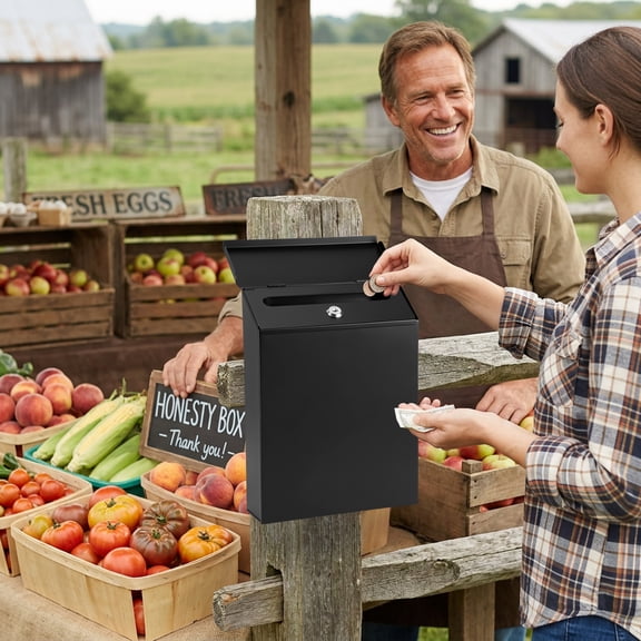Lockable Metal Donation Box with Key Wall Mount Suggestion Unit Weatherproof Cash Collection Box for Charity Tipping and Farm Stand
