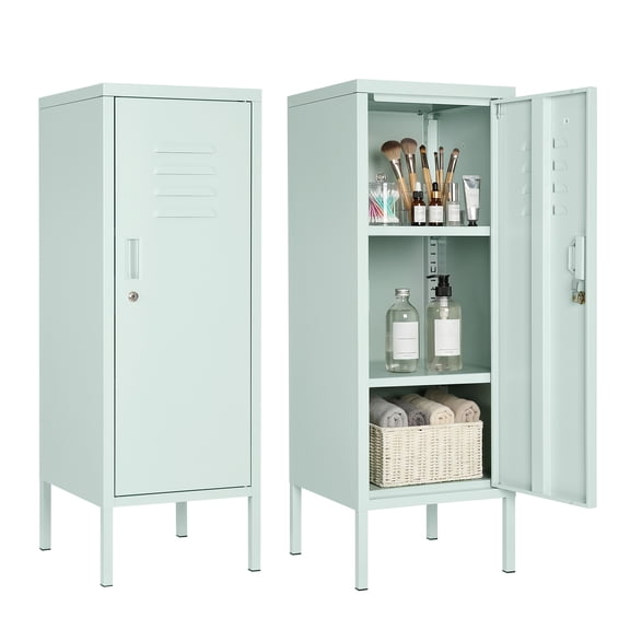 Lockable Metal Locker Cabinet 39 Inch, Steel Storage Cabinet with Lock and Adjustable Shelf, Ventilated Locker for Gym School Office Home Garage