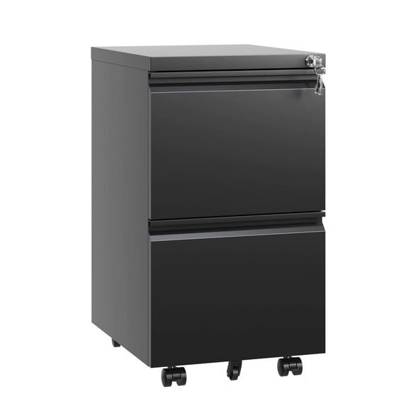 Lockable Metal Rolling File Cabinet With 2 Drawers - Fits Legal/letter/a4 Docs, Fully Assembled Black Office Addition Drawer Mobile Security Lock Stores Files, Unit