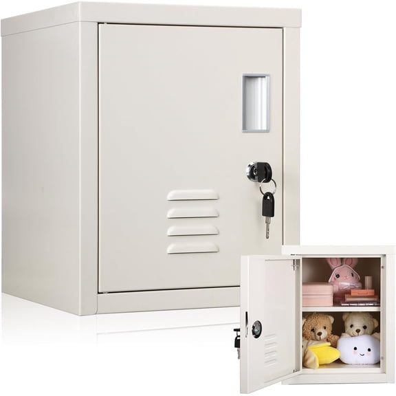 Lockable Metal Storage Cabinet with Shelf, Vertical Steel Organizer Locker for Employees, Black Side Table