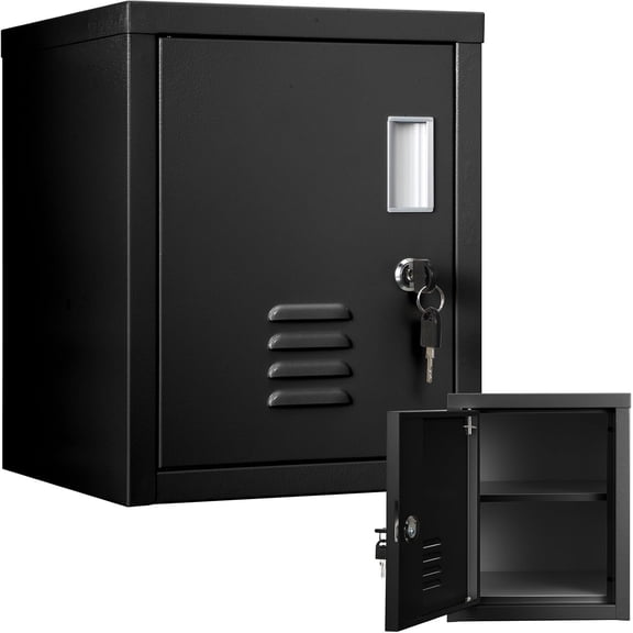 Lockable Metal Storage Cabinet with Shelf, Vertical Steel Organizer Locker for Employees, Black Side Table