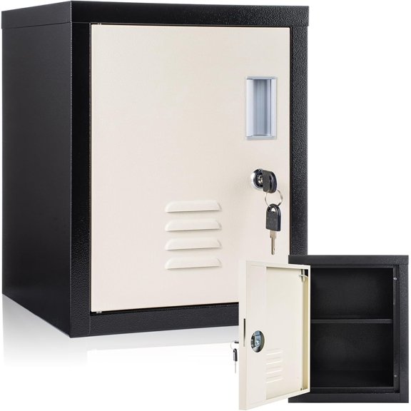 Lockable Metal Storage Cabinet with Shelf, Vertical Steel Organizer Locker for Employees, Black Side Table