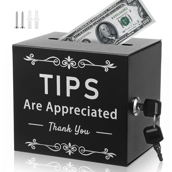 Lockable Metal Tip Jar with 2 Keys 6 x 4 x 5 Inches Donation Box Suggestion and Raffle Box for Bar Cafe Restaurant Desk and Fundraising Event