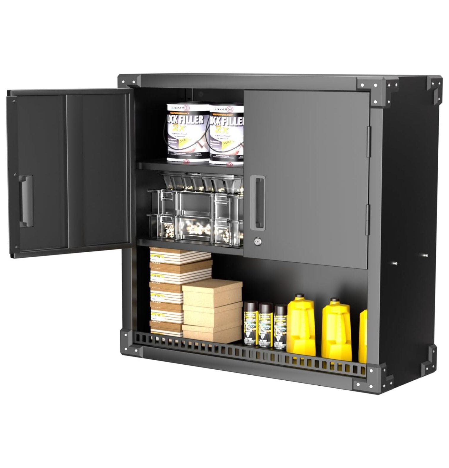 Black Metal Lockable Office Cabinet with Adjustable Shelves