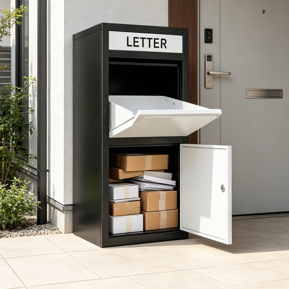 Lockable Parcel Drop Box for Outside - 40" Galvanized Steel Package Delivery Box with Coded Lock, Anti-Theft White & Black Porch Mailbox