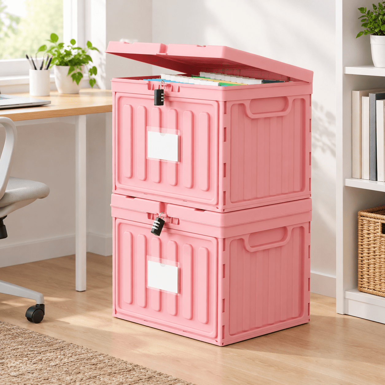 Lockable Plastic File Box, Pink, 2 Pack Without Folders, Letter Size ...