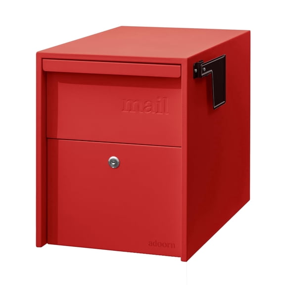 Adoorn Lockable Post Mount Mailbox | Large (Red), Size 15.5 x 12 x 18.5 (HxWxD) Anti-Theft Locking Mailbox with 2 Keys, Modern Mailbox with Flag, Weatherproof Mailboxes for Outside