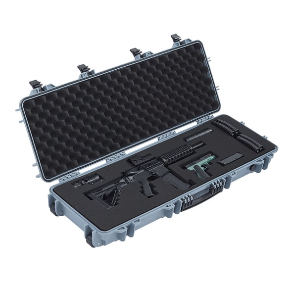 Lockable Rifle Case with Wheels 40 Waterproof Gun Storage with Pre-Cut Foam for Shotguns Airsoft Guns and Pistols Grey