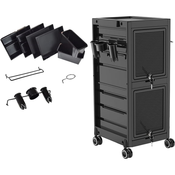 Lockable Salon Trolley Cart with Wheels 6-Tray Rolling Beauty Storage Cart Adjustable Drawer Positions Tool Holders Mobile SPA Cart for Hair Stylist Makeup Tattoo Station