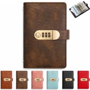 Lockable Savings Notebook with 3-Digit Lock, A6 PU Leather Portable Libro Para Ahorrar Dinero,100 Envelope Challenge Binder with Lock