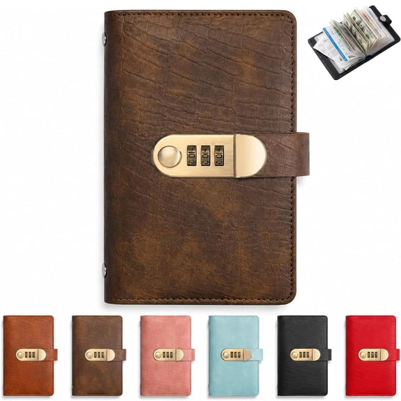 Lockable Savings Notebook with 3-Digit Lock, A6 PU Leather Portable Libro Para Ahorrar Dinero,100 Envelope Challenge Binder with Lock