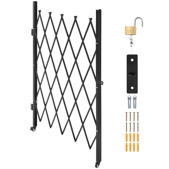 Lockable Scissor Security Gate with 360 Swivel Casters,Retractable Steel Barricade for Garage,Warehouse,Pool&Entryway,49.61" x 77.76"