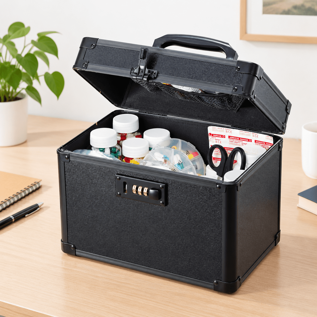 Combination Storage Lock Lockable Security Storage Box, Black 10-inch, Combination Lock Cabinet ...