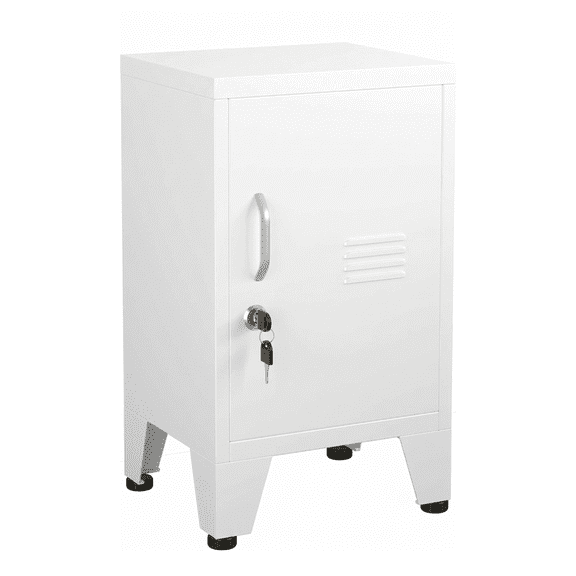 Lockable Steel Storage Locker, Single Door Office Cabinet with Adjustable Shelf, Leveling Feet, Secure Employee Locker for Work, Gym, Home Use, White
