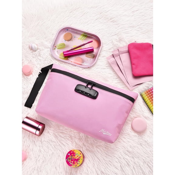 Lockable Storage Bag with 10 Accessories - Multi-Purpose Travel Organizer for Cosmetics, Medical Supplies & Documents, Design, Ideal Gift for Women, Pink