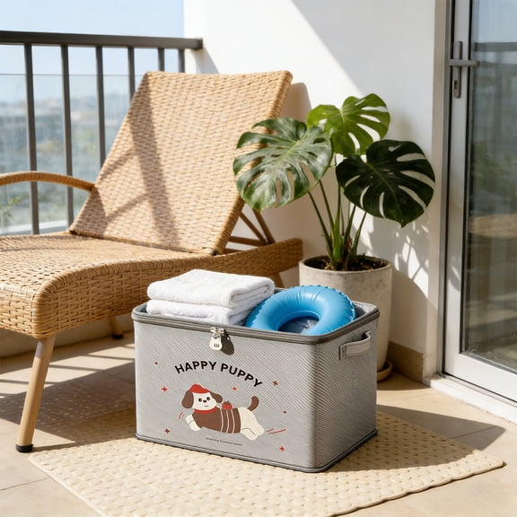 Lockable Storage Bag Lockable Storage Bag with Zipper Lid Private Organizer Gray Dog Pattern Toy Clothes Storage Bin Organizer with Combination Lock for Home Storage Bag With Lock